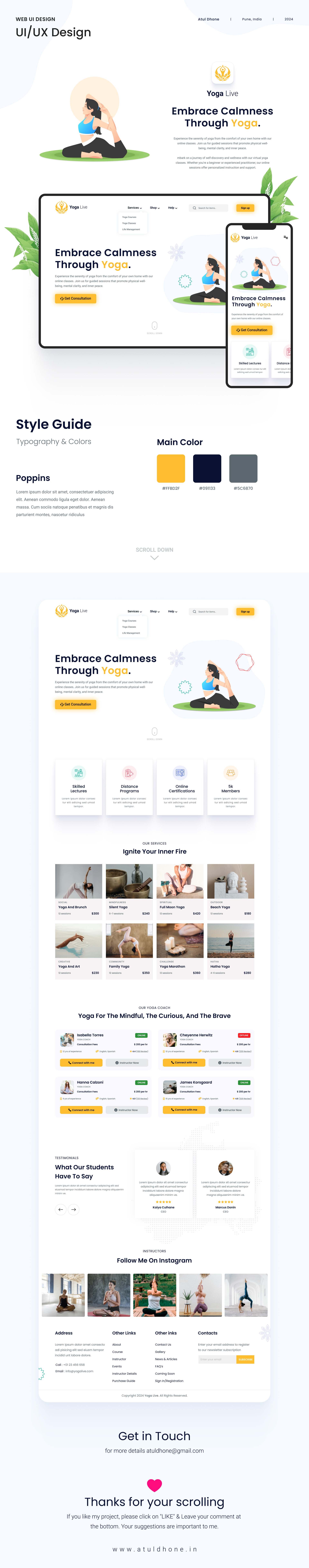 Yoga Creative Page, website design, ui ux, online classes for yoga, landing page, responsive design